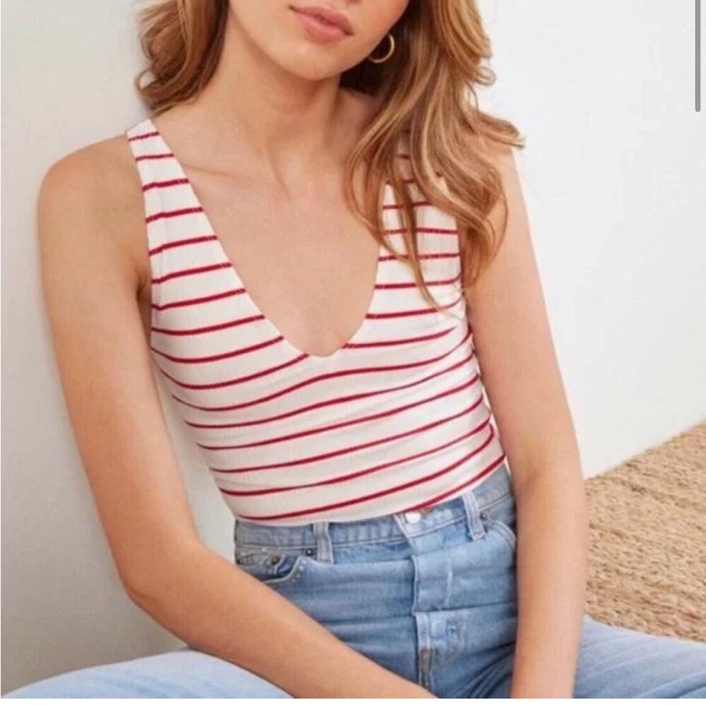 REFORMATION STRIPED DEEP V TANK - Size M